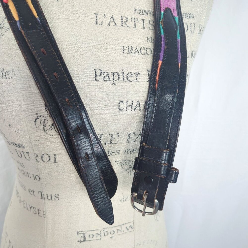 Vintage Western Textile Belt X Large Black Leather - Picture 6 of 9
